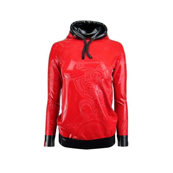 Hoodie STEAMPUNK ELEMENTS „LOOSE FIT“ Latex Laser Edition rot schwarz